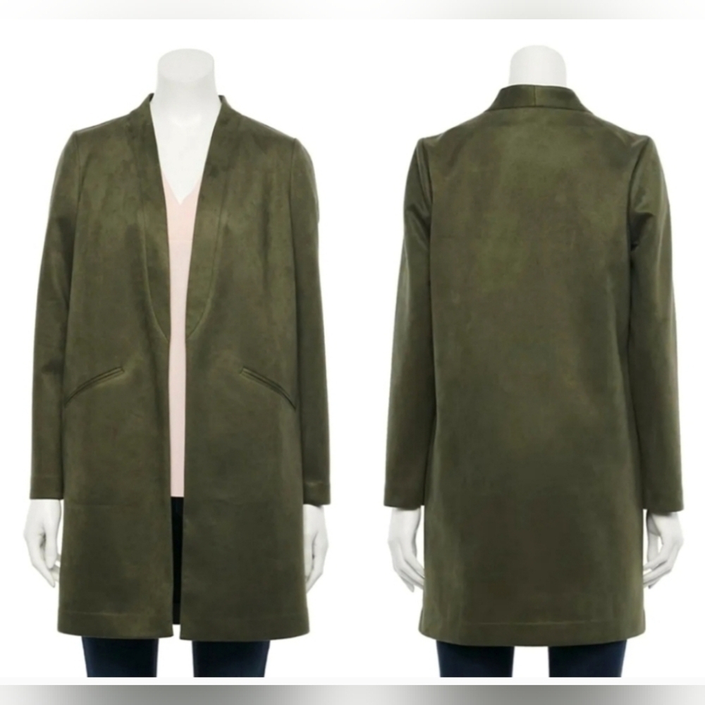 Apt. 9 Slant-Pocket Car Coat Faux Suede_ Med_Olive
